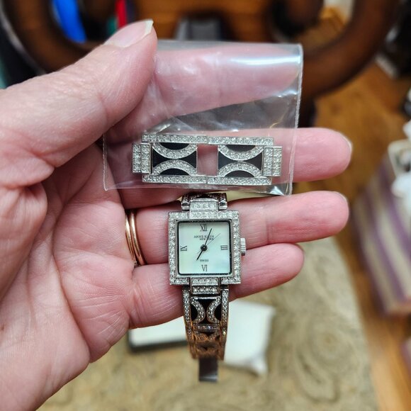 Anne Klein Women 12/1443 MOP Dial Swiss Full Pave Quartz Analog Watch 6 3/4" - Picture 12 of 14